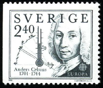 Marke mit Portrait von Celsius