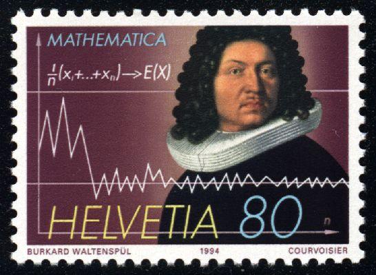 Marke mit Portrait von Jakob Bernoulli