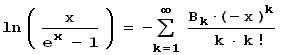 Summenformel fuer ln(x/(exp(x)-1))