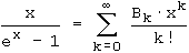 Summenformel fuer x/(exp(x)-1)