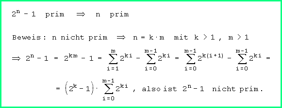 Beweis von 2^n-1 prim -> n prim