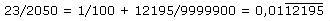 23/2050 = 1/100 + 12195/9999900 = 0,0112195 (PERIODE nach 2. Stelle)