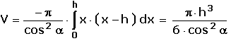 V = Pi.h^3/(6 cos^2 alpha)