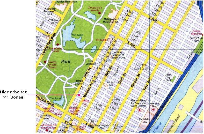 Stadtplan von Manhattan - Jones arbeitet 64th nahe 5th Av.