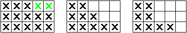 Chomp-Spielstaende 5-5-3, 5-3-2, 4,2,2