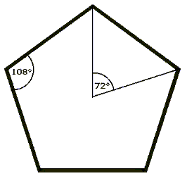 5-Eck mit Aussenwinkel 108 Grad, Innenwinkel 72 Grad
